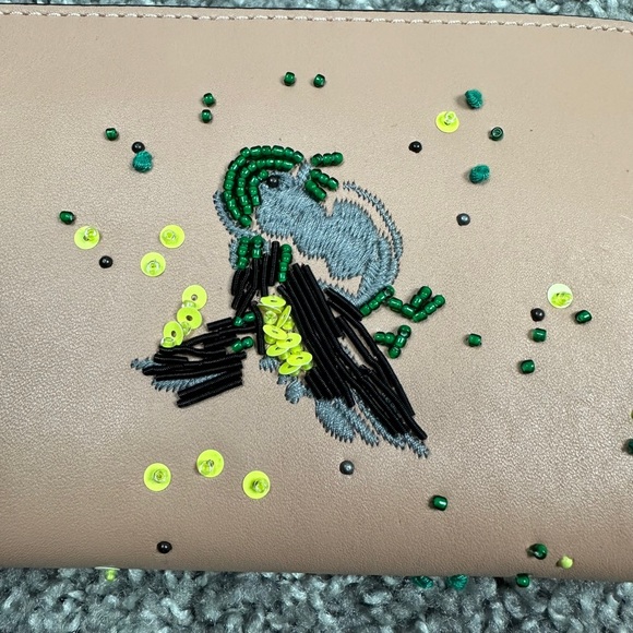 Coach Meadowlark Songbird Large Accordion Women Beading Stitching Leather Wallet - Picture 7 of 16